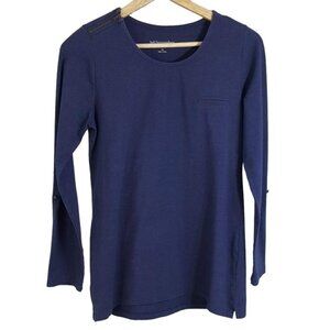 Soft Surroundings Womens Zipper Pullover Top Blue Size XS Pocket Long Sleeve